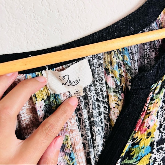 Mixed Media Multicolored Floral Cold Shoulder Cut Out Shoulder Swing Mini Dress - Picture 12 of 12